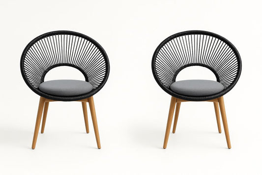 Chaises en Métal et Bois avec Assise Textile Grise