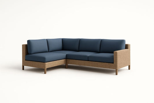 Canapé d'angle en résine tressée et aluminium bleu 