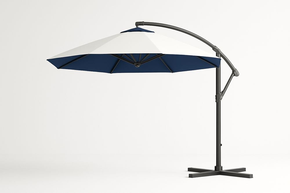 Parasol déporté 300 cm polyester blanc/bleu structure aluminium 