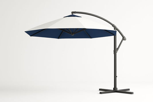 Parasol déporté 300 cm polyester blanc/bleu structure aluminium 