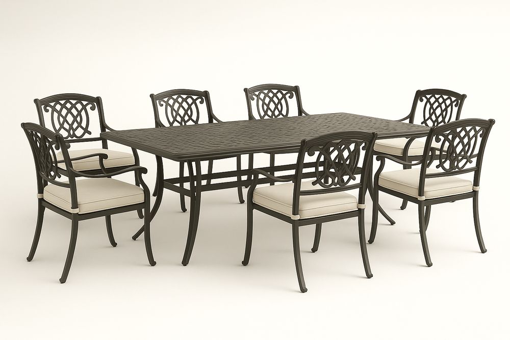 Ensemble de Table et Chaises de Jardin en Aluminium Noir avec Coussins en Polyester Beige 