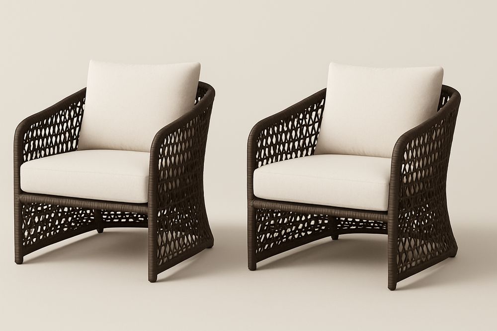 Chaises de jardin en résine tressée marron avec coussins beiges 2 pièces