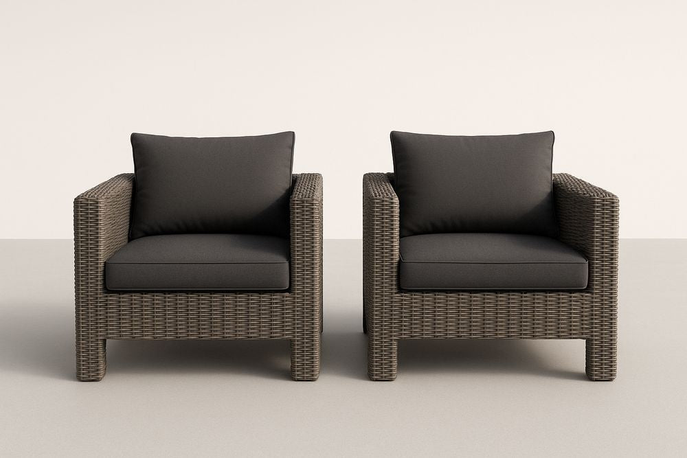 Fauteuils en Rotin Synthétique Gris Anthracite avec Coussins en Polyester Ensemble de 2 