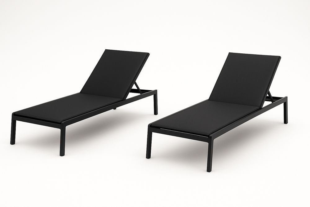 Lot de 2 chaises longues en aluminium noir avec tissu polyester