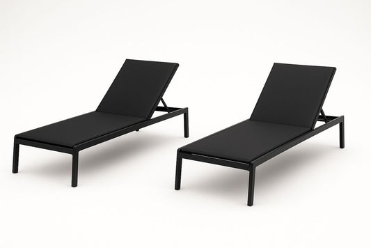 Lot de 2 chaises longues en aluminium noir avec tissu polyester