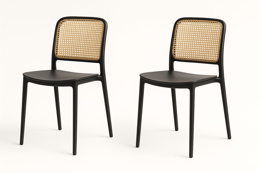 Chaise en plastique et rotin Noir et Naturel
