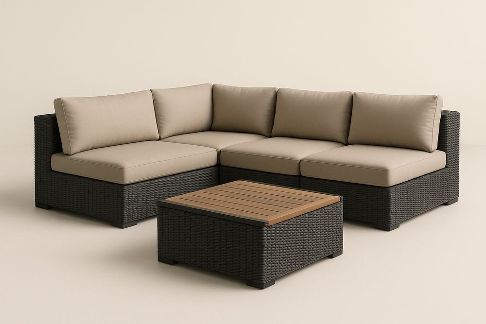 Ensemble de meubles d'extérieur en résine tressée noir beige coussins