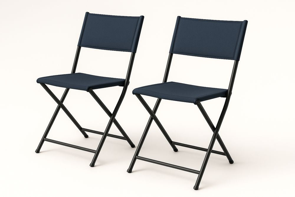 Chaise Pliante en Métal et Tissu Bleu Marine Lot de 2