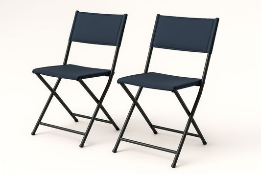 Chaise Pliante en Métal et Tissu Bleu Marine Lot de 2