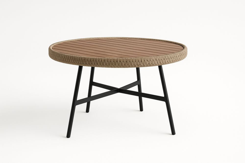 Table ronde en bois et métal avec structure noire 120cm